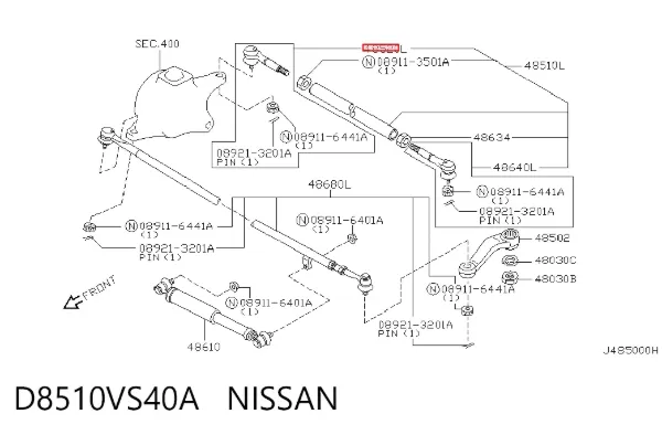 Rótula de la barra central de dirección trasera derecha D8510VS40A Nissan/Infiniti