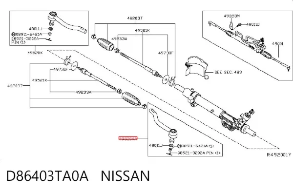 Rótula barra de dirección D86403TA0A Nissan/Infiniti