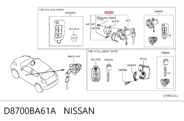 Bombín de arranque D8700BA61A Nissan/Infiniti