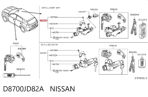 Bombín de arranque D8700JD82A Nissan/Infiniti