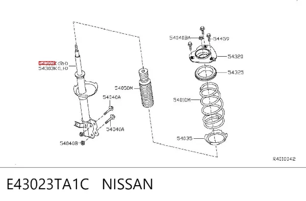 Amortiguador delantero derecho E43023TA1C Nissan/Infiniti