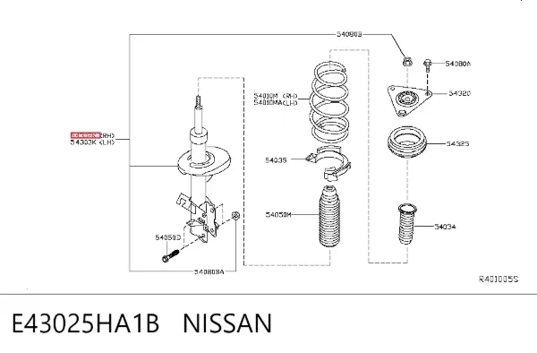 Amortiguador delantero derecho E43025HA1B Nissan/Infiniti