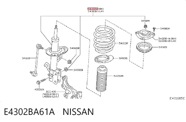 Amortiguador delantero derecho E4302BA61A Nissan/Infiniti