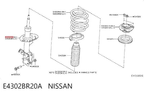 Amortiguador delantero derecho E4302BR20A Nissan/Infiniti