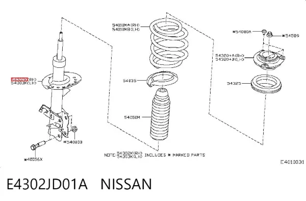 Amortiguador delantero derecho E4302JD01A Nissan/Infiniti