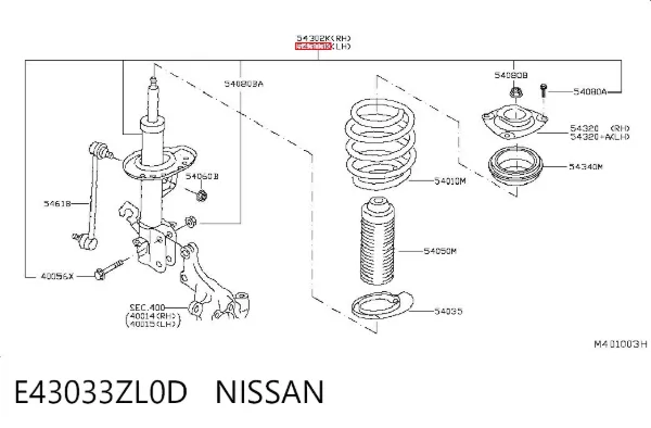 Amortiguador delantero izquierdo E43033ZL0D Nissan/Infiniti