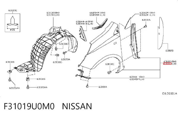 Aleta delantera izquierda F31019U0M0 Nissan/Infiniti