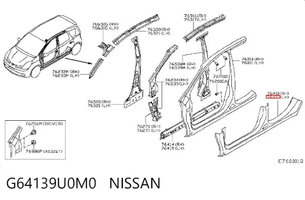 Umbral exterior izquierdo Nissan Note E11