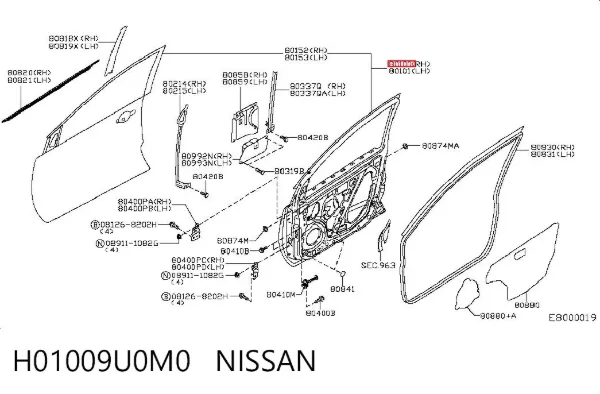 Puerta delantera derecha H01009U0M0 Nissan/Infiniti