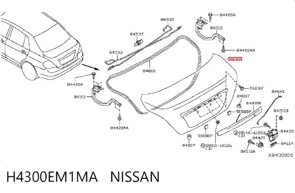 Tapa maletero Nissan Tiida SC11X