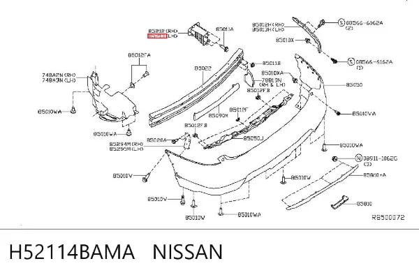 Soporte del refuerzo del parachoques trasero H52114BAMA Nissan/Infiniti