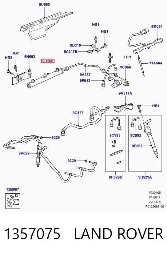 Rampa de combustible derecha 1357075 Land Rover
