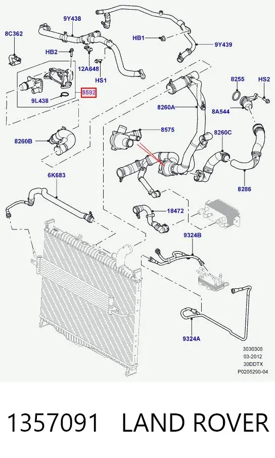 Caja de termostato 1357091 Land Rover
