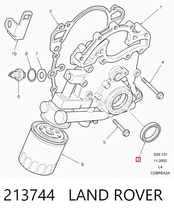 Retén de cigüeñal frontal 213744 Land Rover
