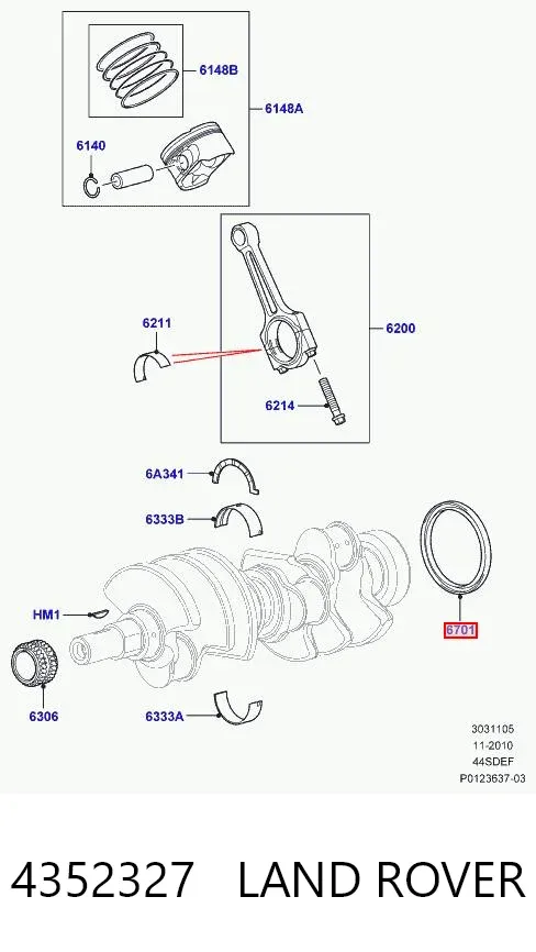 Retén de cigüeñal 4352327 Land Rover