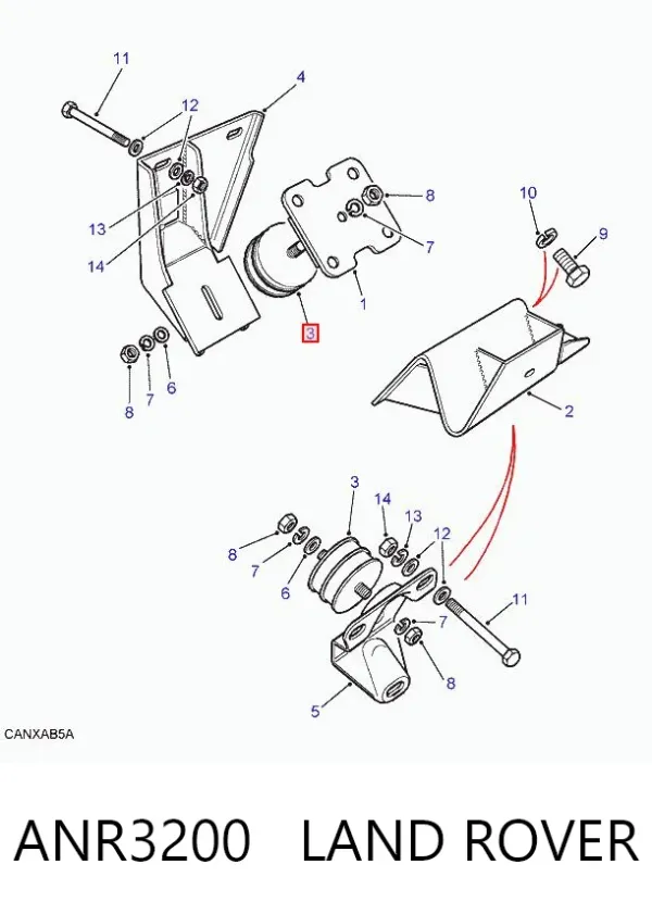 Soporte derecho de la transmisión ANR3200 Land Rover