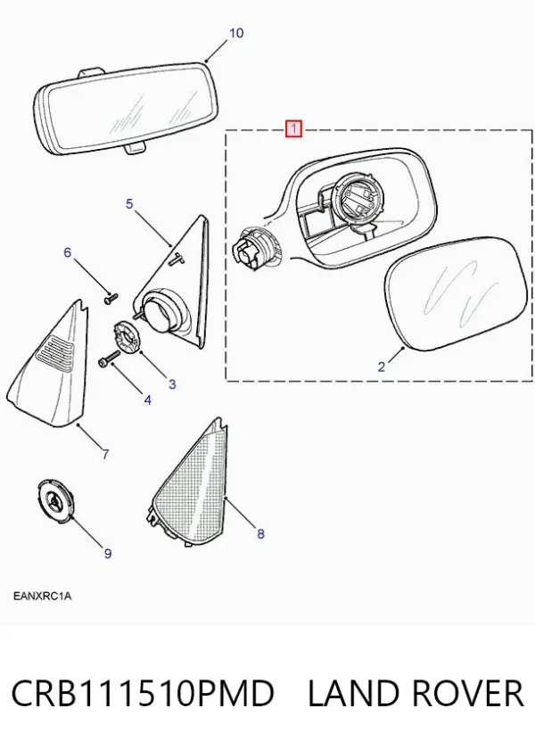 Espejo de retrovisor izquierdo CRB111510PMD Land Rover