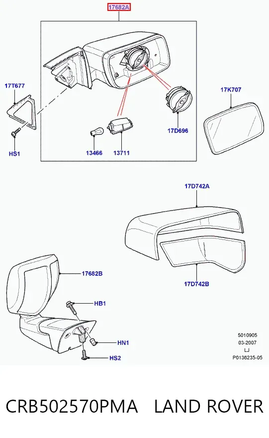 Espejo de retrovisor izquierdo Land Rover Range Rover III