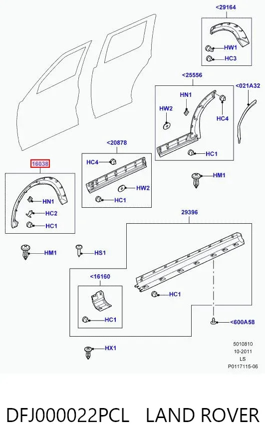 Extensión de la aleta delantera derecha DFJ000022PCL Land Rover