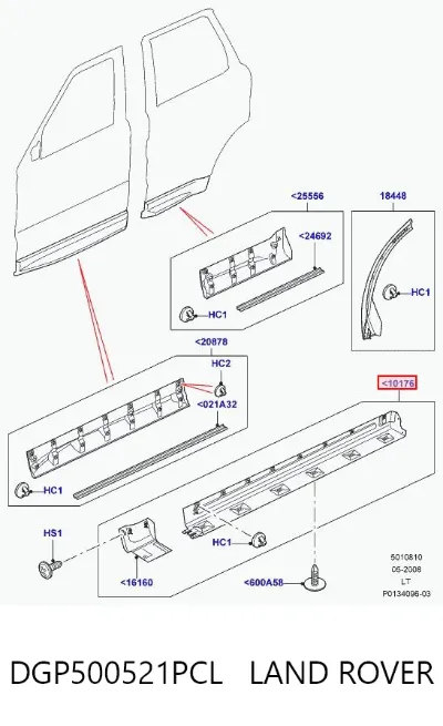 Moldura exterior derecha del umbral LAND ROVER DGP500521PCL