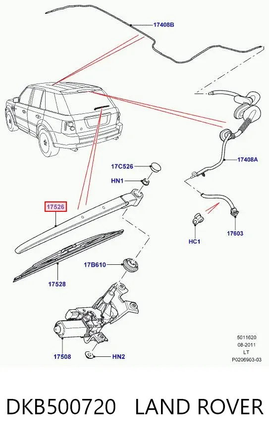 Brazo del limpiaparabrisas, trasero DKB500720 Land Rover