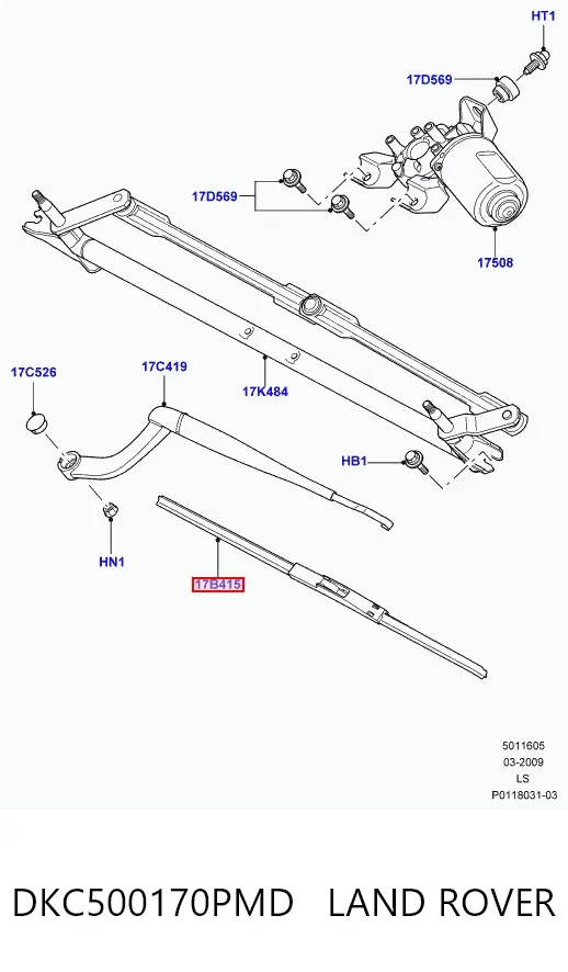Escobilla del limpiaparabrisas del lado del conductor DKC500170PMD Land Rover