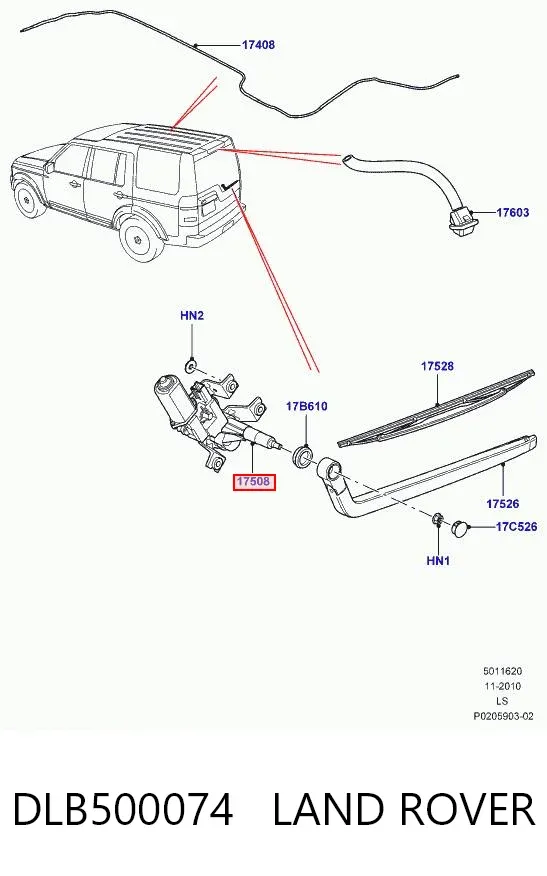 Mecanismo del limpiaparabrisas trasero DLB500074 Land Rover