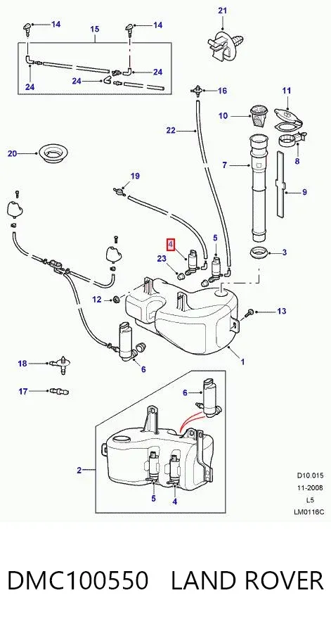 Bomba de agua limpiaparabrisas, delantera DMC100550 Land Rover