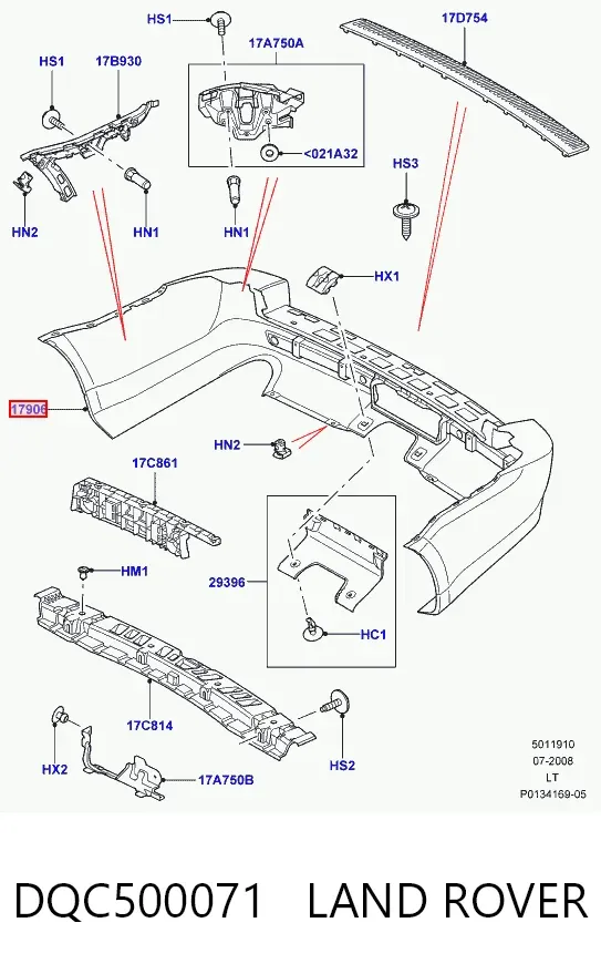 Parachoques trasero DQC500071 Land Rover
