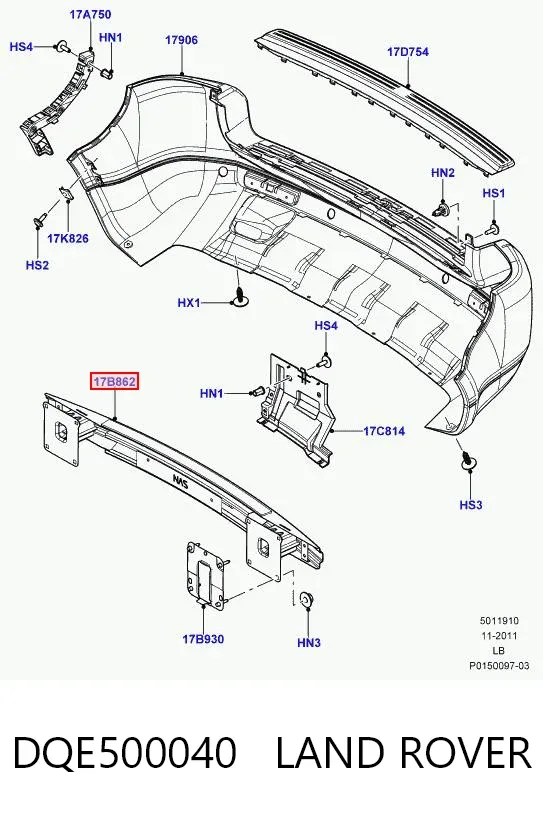 Refuerzo parachoques trasero DQE500040 Land Rover
