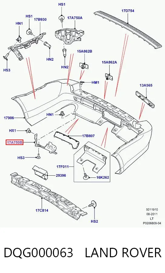 Soporte del parachoques trasero derecho DQG000063 Land Rover
