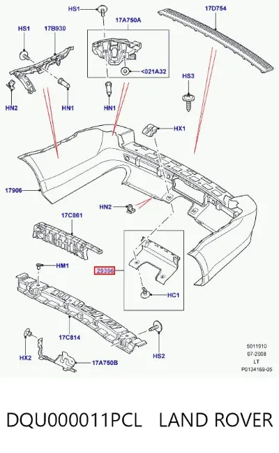 Tapa de gancho de remolque trasero del parachoques LAND ROVER DQU000011PCL