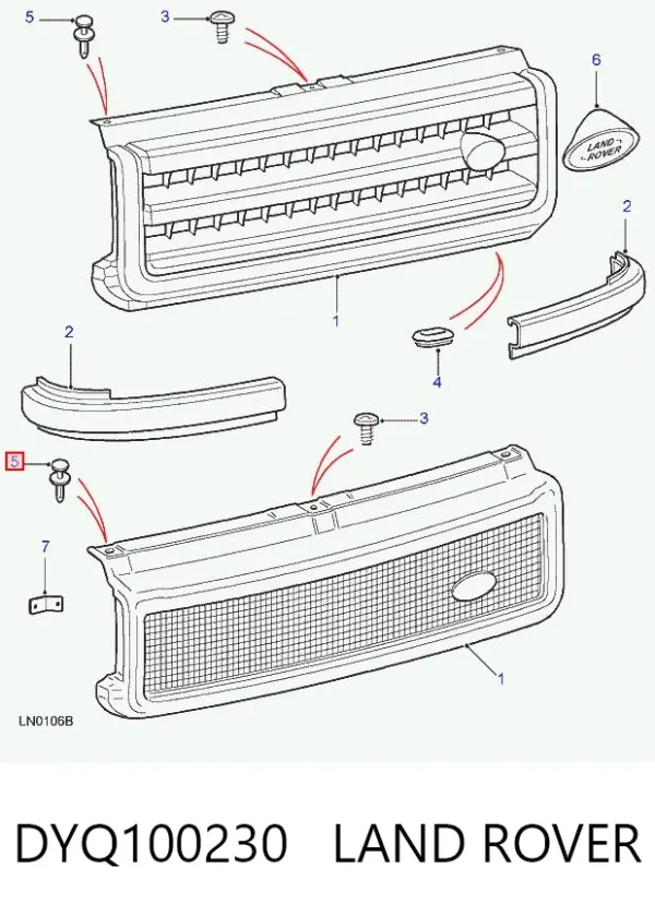 Clip de fijación del guardabarros delantero DYQ100230 Land Rover