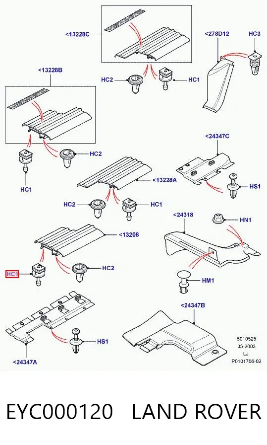 Clip de fijación de parachoques delantero EYC000120 Land Rover