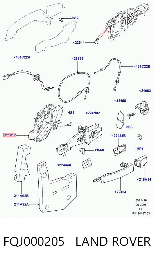 Cerradura de puerta delantera derecha FQJ000205 Land Rover