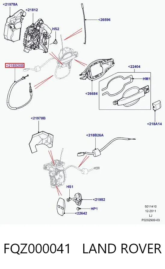 Cable de apertura de cerradura de puerta delantera FQZ000041 Land Rover