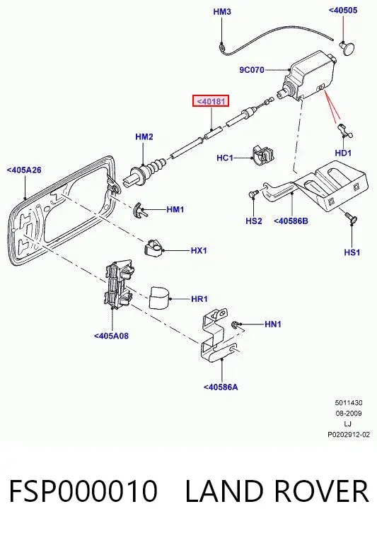 Cable de apertura de tapa del depósito de combustible FSP000010 Land Rover