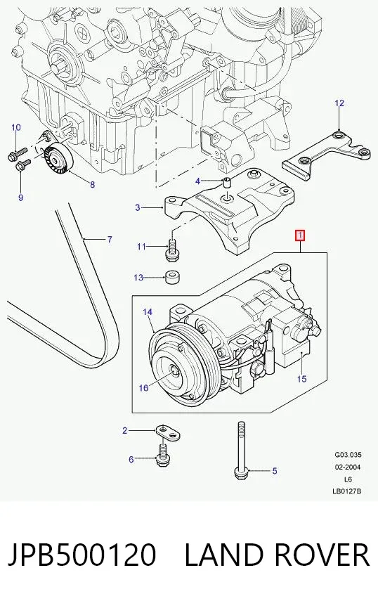 Compresor de aire acondicionado JPB500120 Land Rover