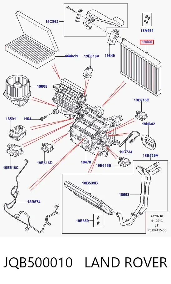 Evaporador de aire acondicionado JQB500010 Land Rover