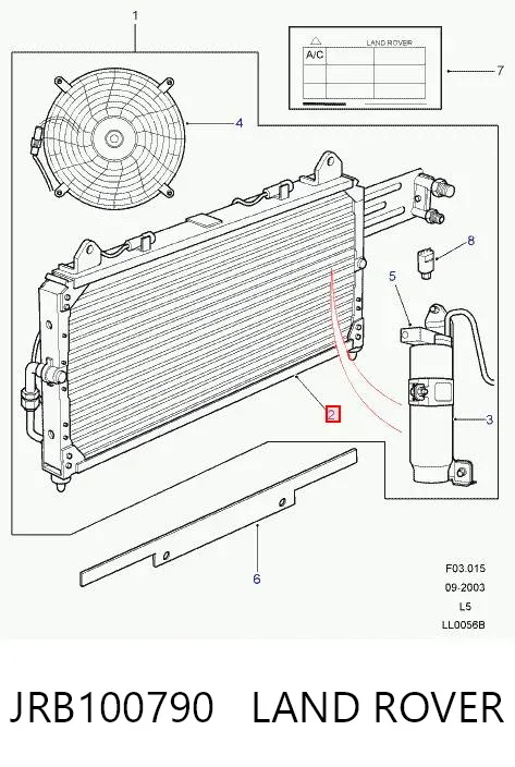 Condensador aire acondicionado JRB100790 Land Rover