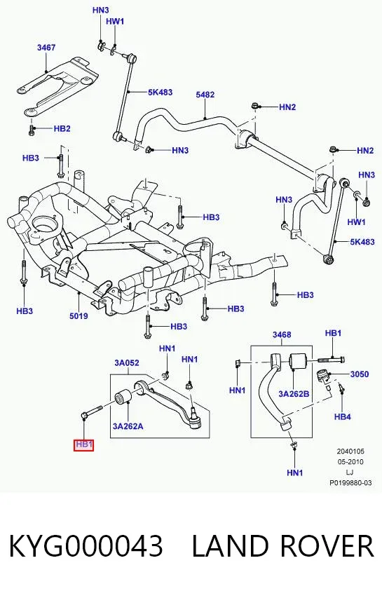 Perno de fijación del brazo inferior delantero KYG000043 Land Rover