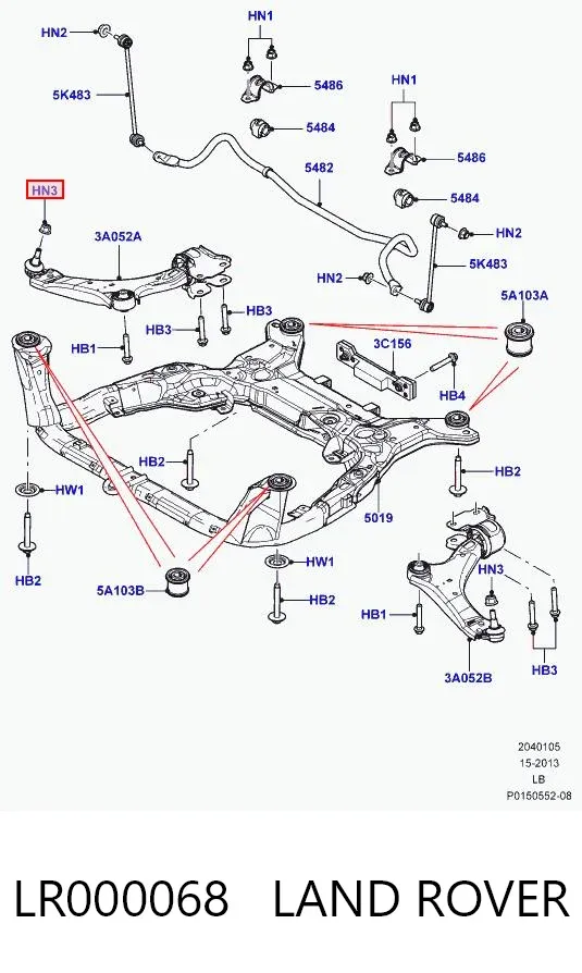 Juego de pernos de fijación del brazo delantero LR000068 Land Rover
