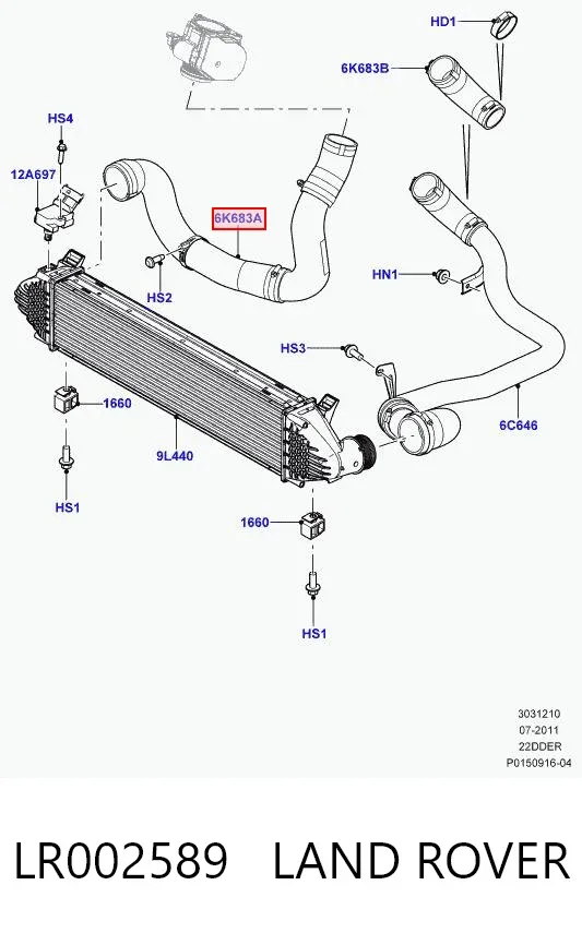 Tubo intercooler LR002589 Land Rover