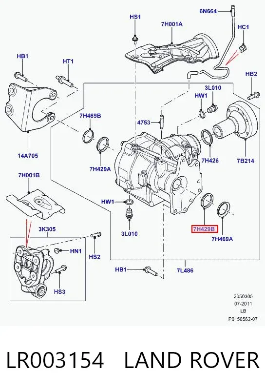 Retén del diferencial del eje delantero LR003154 Land Rover