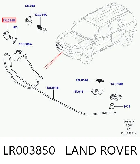 Tobera del lavador de faro delantero derecho LR003850 Land Rover