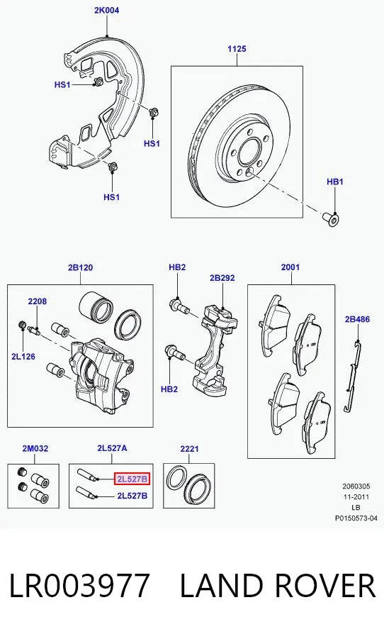 Guía de la pinza de freno delantera LR003977 Land Rover