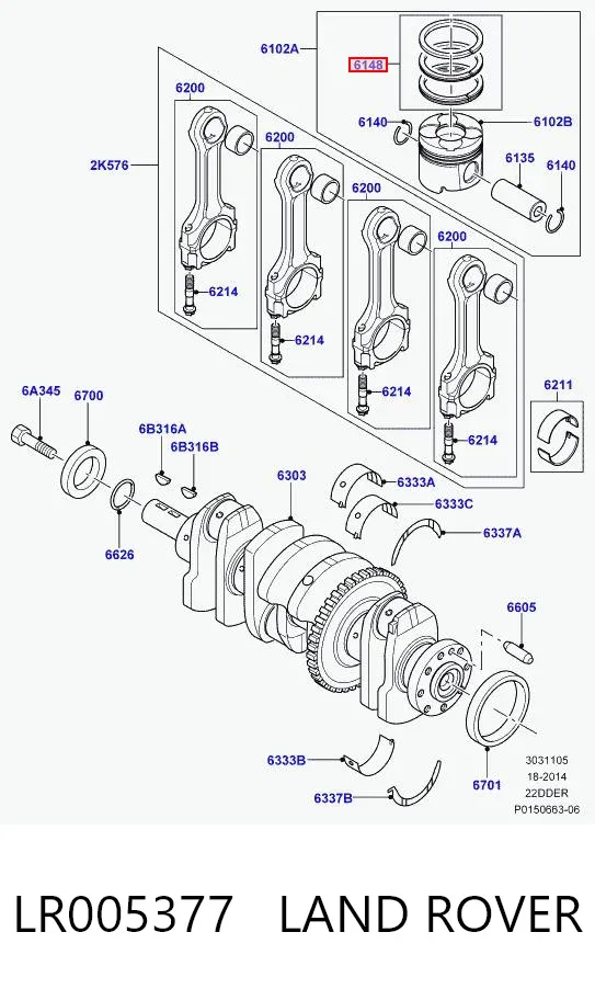 Juego de aros de pistón para compresor, 1 cilindro, STD LR005377 Land Rover