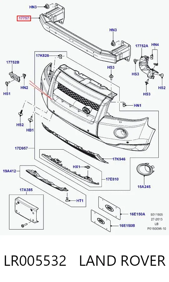 Refuerzo parachoque delantero LR005532 Land Rover