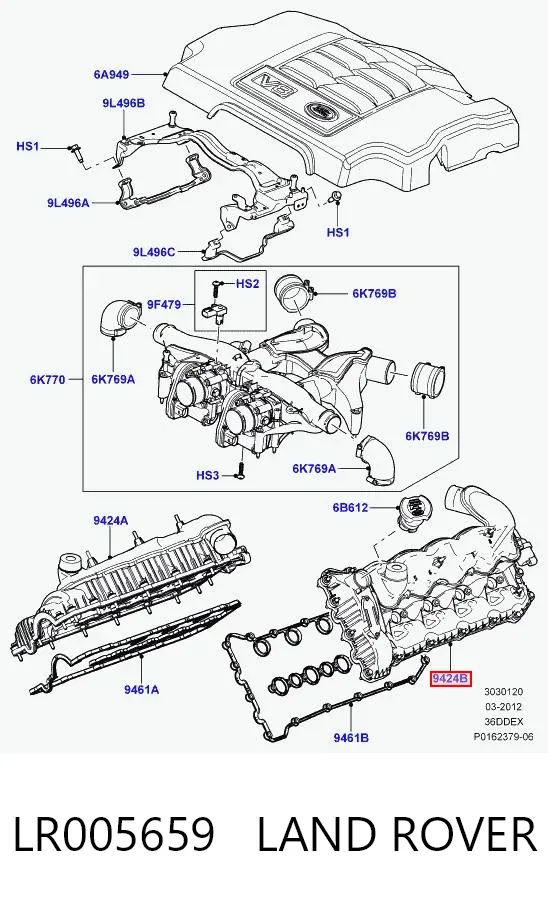 Tapa de válvulas izquierda LR005659 Land Rover