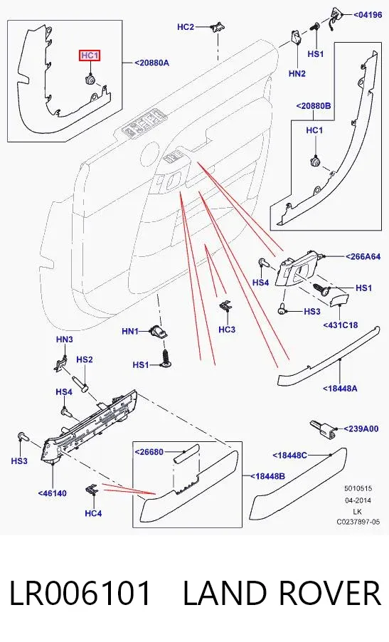 Clip de fijación de revestimiento de puerta LR006101 Land Rover